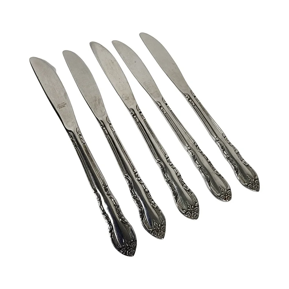 Set of 5 Imperial Stainless‎ FLEURETTE Floral Flatware Dinner Knives Flatware